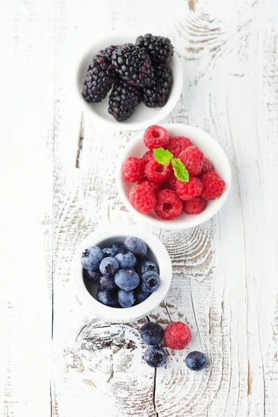 Arándanos frescos, frambuesas y moras — Foto de Stock