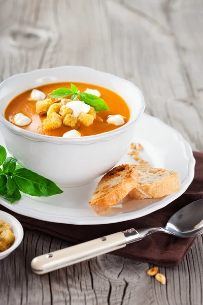 Zuppa di zucca con semi di zucca — Foto Stock