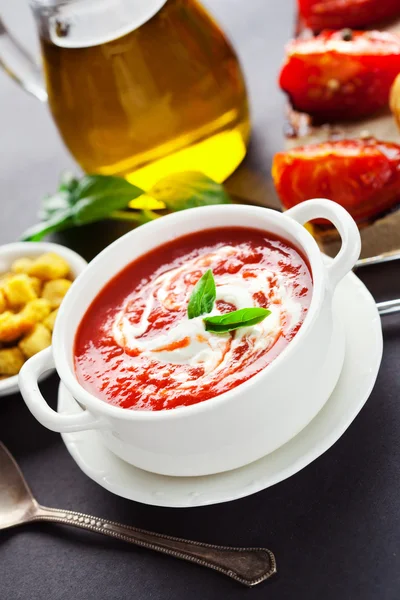 Fresh hot tomato soup — 图库照片