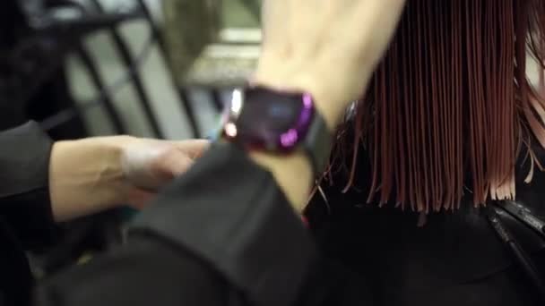 Ruce Kadeřníka Nůžkami Stříhaly Drtily Vlasy Salónu Ženský Účes Účes — Stock video
