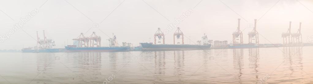 Panorama of Terminal Port  Among The Mist at The Morning