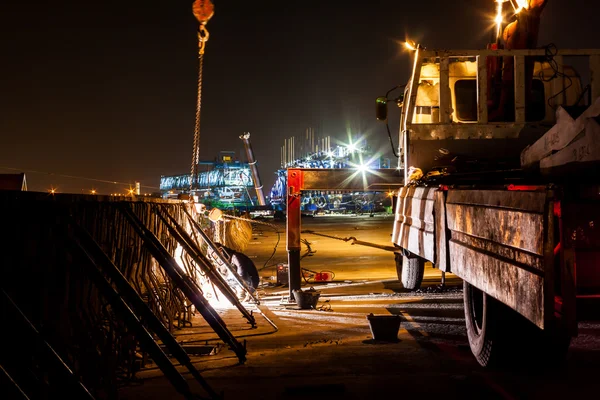 Express Way Construction Site While Worker Working Night Bangkok Thailand — Stock Photo, Image