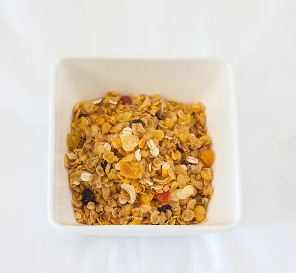 Delicious Healthy Wholegrain Muesli White Bowl — Stock Photo, Image