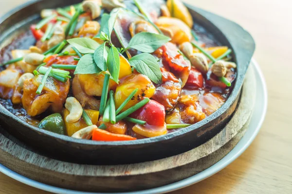 Sweet and sour sauce fried sea food with cashew nut — Stock Photo, Image