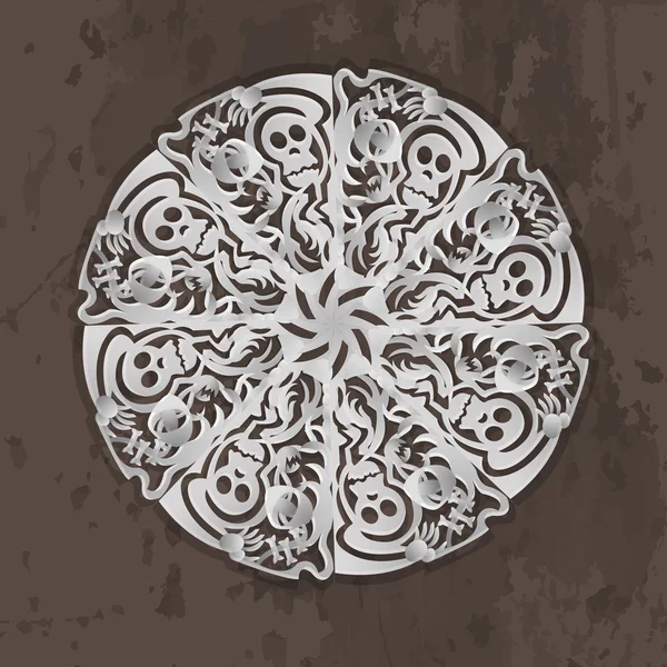 Papel perforado blanco con patrón de forma libre y cráneo en marrón — Vector de stock