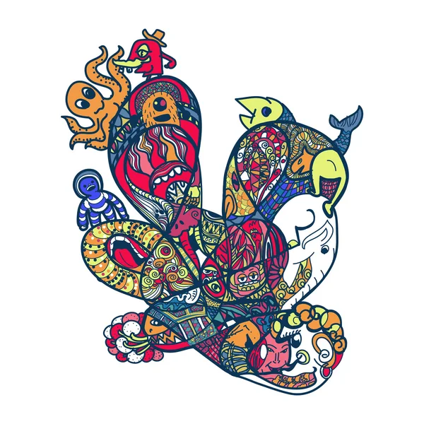 Colorat Abstract Linie Artă Animal Pentru Colorarea Fundal Alb — Vector de stoc
