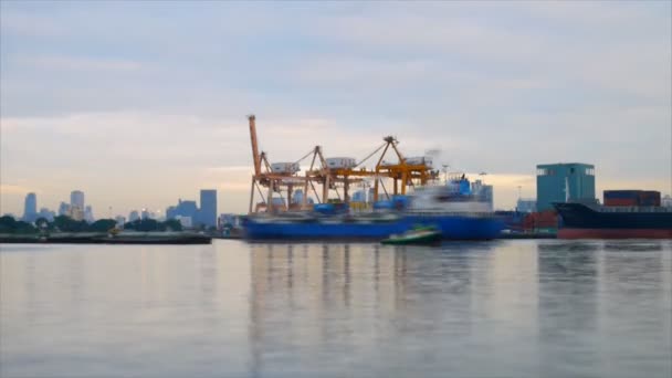 Speed Video Morning Sunlight Ripple Industrial Port Thailand — Stock Video