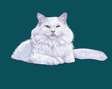 Yeşil, vektör çizim döşeme beyaz tüylü kedi