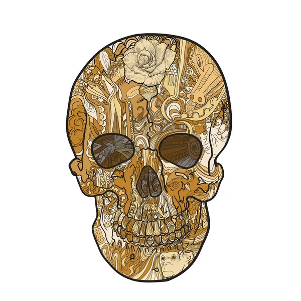 Art linéaire et tatouage du crâne — Image vectorielle