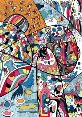 Colcoring, doodle ve zentagle tarzı soyut Hat sanatı