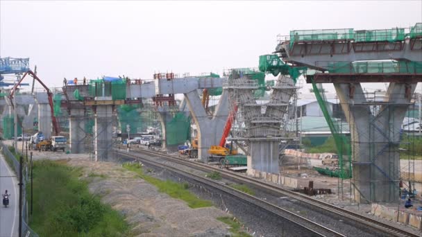 バンコク タイの鉄道で高速道路建設現場 — ストック動画