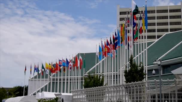 Bangkok Thailand Augusti 2014 Internationella Flaggor Fladdrade Och Anknutna Organ — Stockvideo