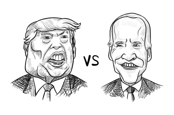 4 Kasım 2020: Cumhuriyetçi Donald Trump 'ın karikatür portresi Demokrat Joe Biden' a karşı Amerikan başkanlığı mücadelesinde 2020 seçim sözleriyle. 