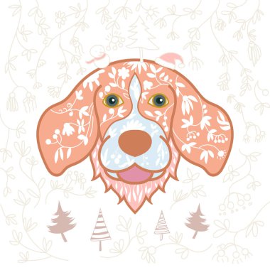 Köpek portresi içinde karalama desenleri ve beyaz arka planda karalamalarla süslenmiş. vektör illüstrasyonu.