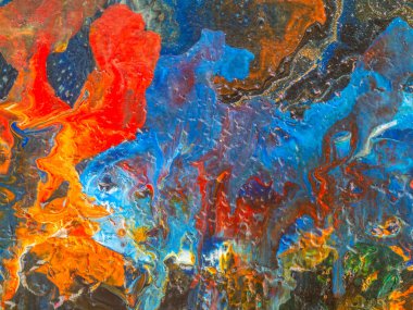 Güzel soyut bir arka plan. Tuvale akrilik boya döküyorum. Çağdaş sanat.