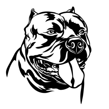 Amerikan Kabadayı Köpeği, siyah siluet beyaz arka planda izole edilmiş, vektör illüstrasyonu.