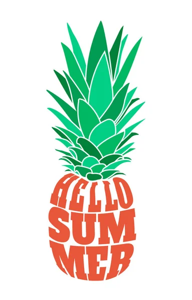 Hello Summer Text Pineapple Shape Isolated White Background Design Holiday — Stock Vector