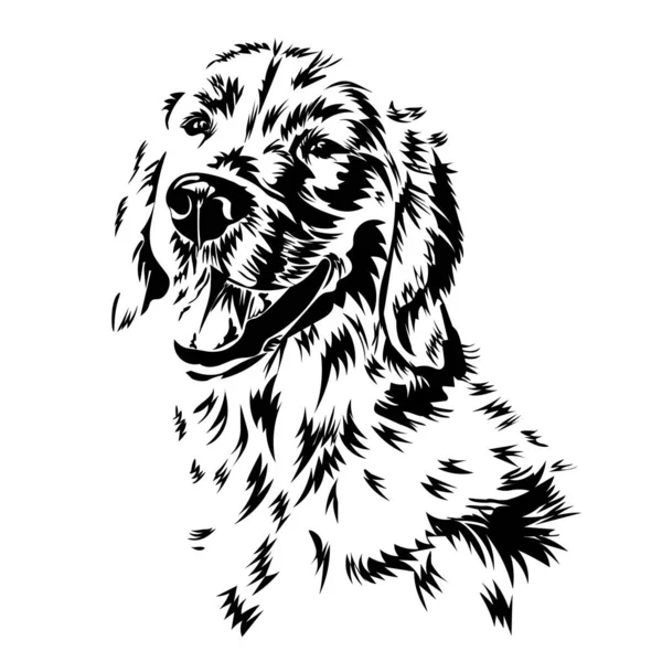 Labrador Retriever Silhouette Line Art Smiling Dog Black White Vector — Stock Vector
