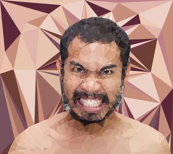 Cara de hombre enojado en stlye triangular — Vector de stock