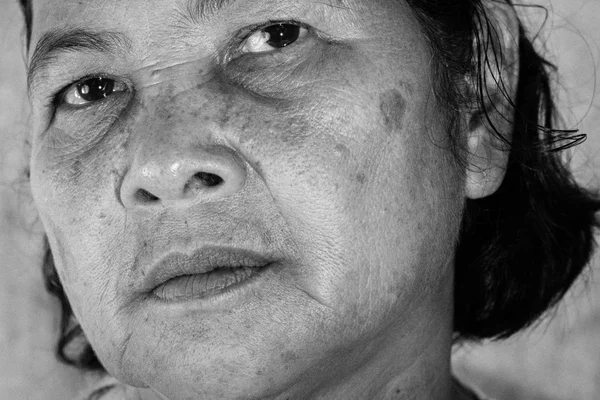 Close Portrait Years Old Thai Woman Black White — Stock Photo, Image