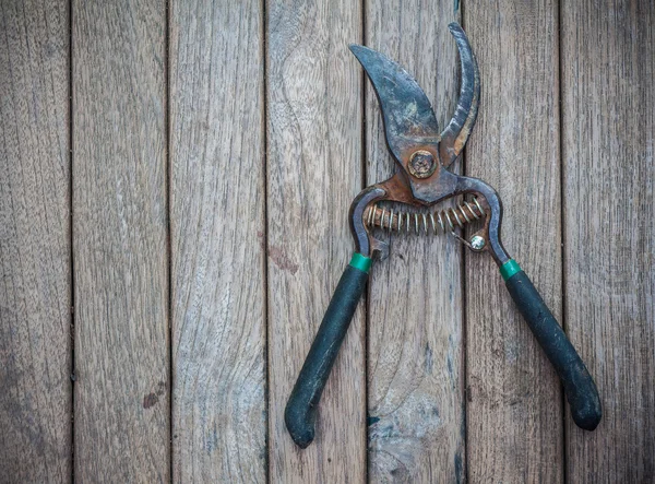 Ножницы для обрезки старого деревянного бревна — стоковое фото