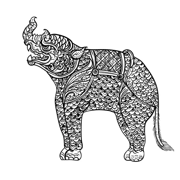 Dessin de rhinocéros, art traditionnel thaïlandais — Image vectorielle