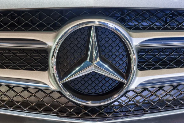 Close up logo of Mercedes Benz