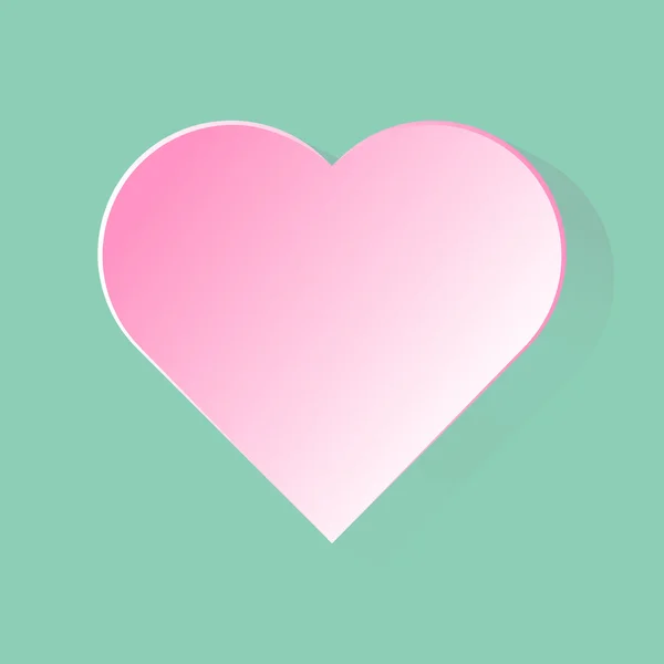 Corazón rosado con sombra larga en fondo verde — Vector de stock