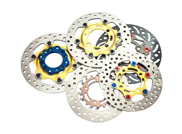 Isolated group of new disc brake for motorcycle — Stock Photo, Image