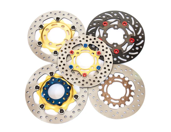 Isolated group of new disc brake for motorcycle — Stock Photo, Image