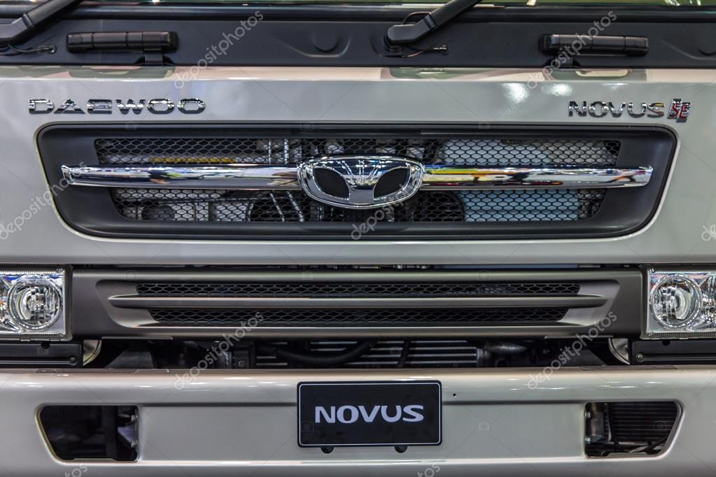 NONTABURI, THAILAND - 4 DEC : Front panel and logo of Daewoo Novus showed in 31th Thailand International Motor Expo on 4 December 2014