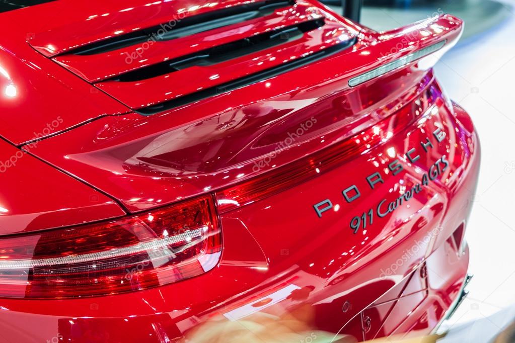 Nonthburi,Thailand - March 26th, 2015: Rear design of Porsche 911 Carrera 4 GTS ,an exceptional performance carr,showed in Thailand the 36th Bangkok International Motor Show on 26 March 2015