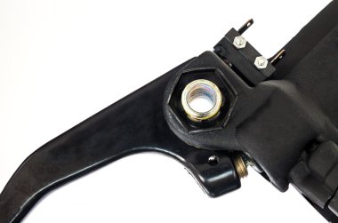 beyaz izole bir siyah motosiklet kolu 