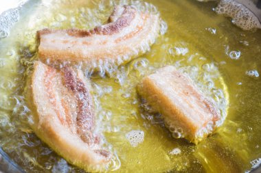 Sıcak yağda kızarmış domuz eti kızartma