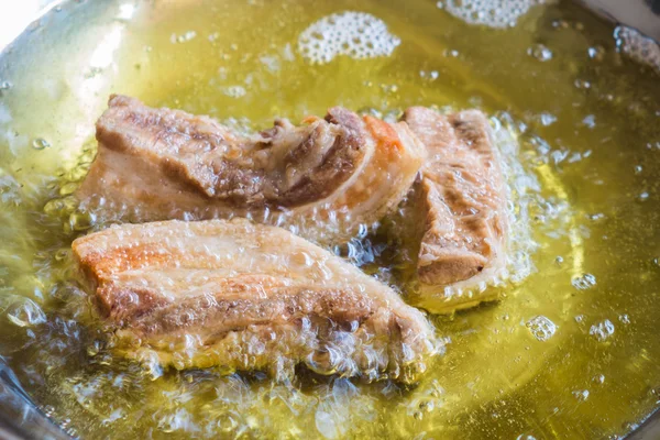 Sıcak yağda kızarmış domuz eti kızartma