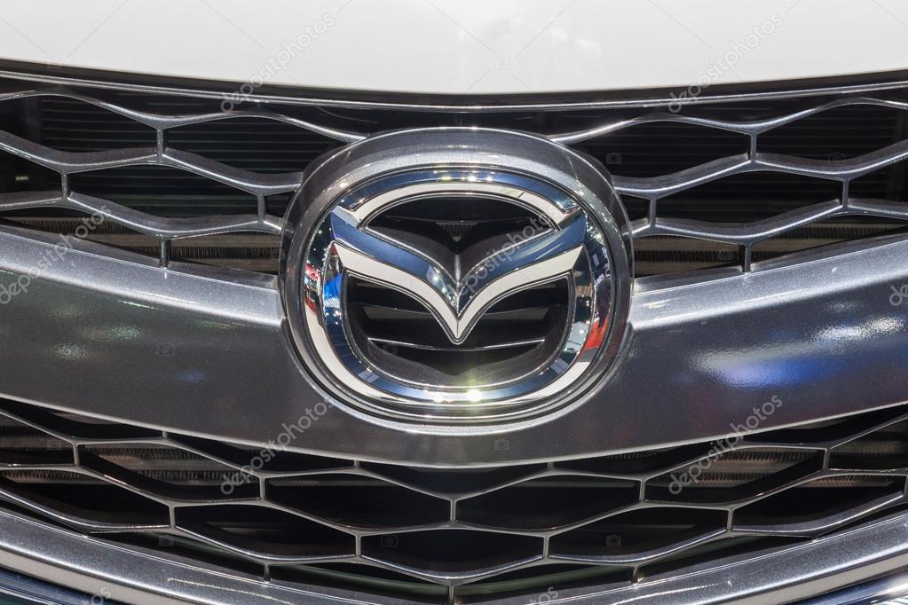 Nonthaburi,Thailand - March 26th, 2015: Mazda logo at front grill ,showed in Thailand the 36th Bangkok International Motor Show on 26 March 2015