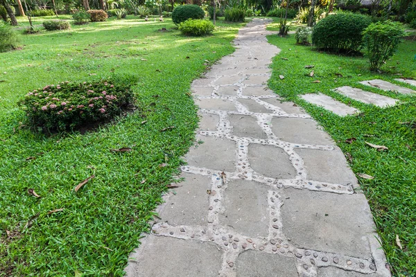 Sentiero a piedi lungo il cortile verde — Foto Stock