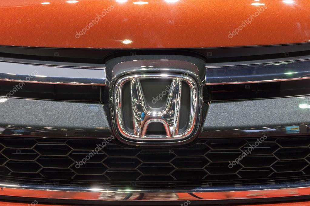 Nonthaburi,Thailand - March 26th, 2015: Honda logo at front grill of CR-V,showed in Thailand the 36th Bangkok International Motor Show on 26 March 2015