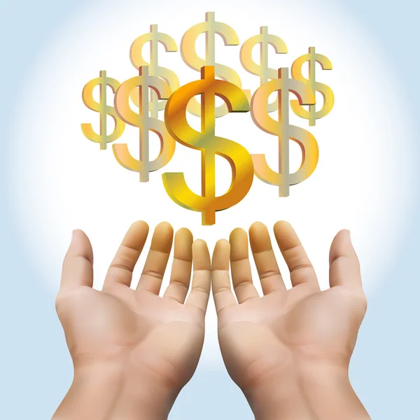 Hand receiving money or gold — Stock Vector