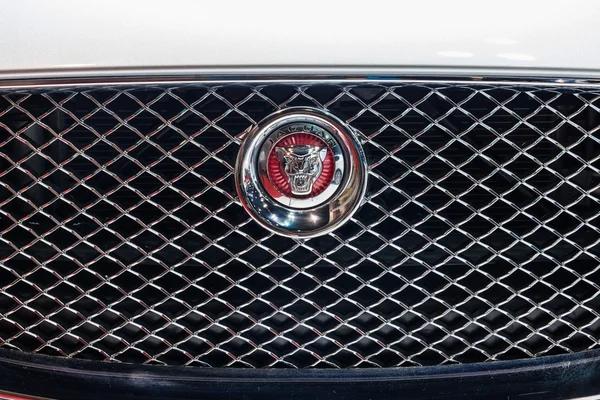 Jaguar logo na grill z przodu — Zdjęcie stockowe