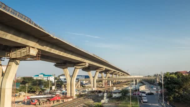 Timelapse Nap Közel Magas Express Way Építkezés Felső Vasúti Bangkok — Stock videók
