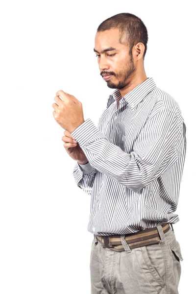 Aziatische zakenman omhoog het kleden van zijn doek — Stockfoto