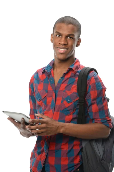 Estudiante afroamericano usando almohadilla electrónica —  Fotos de Stock