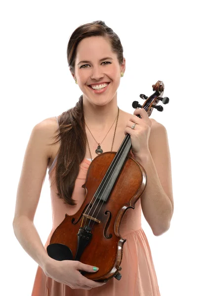 Молода жінка тримає скрипку — стокове фото
