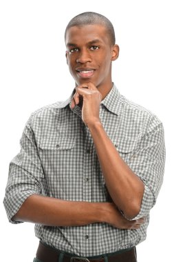 çene üzerinde el ile genç adam