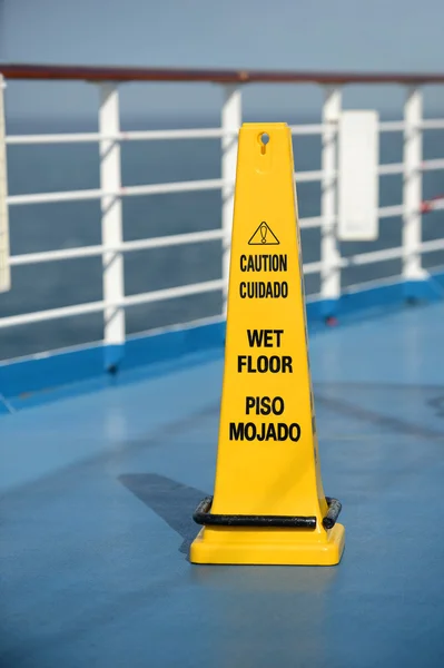 Caution Sign on Cruise Ship — Stock Photo, Image