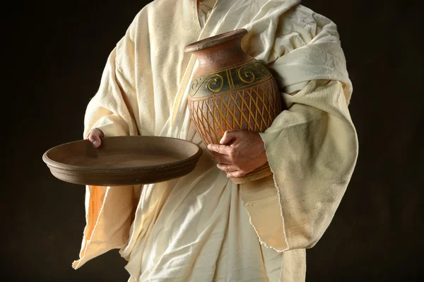 Jesus Hands Holding Jar and Pan — Stock Photo, Image