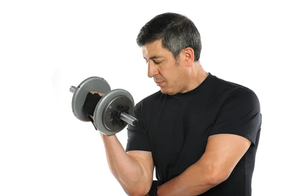 Mature Man Curling Dumbbells — Stock Photo, Image