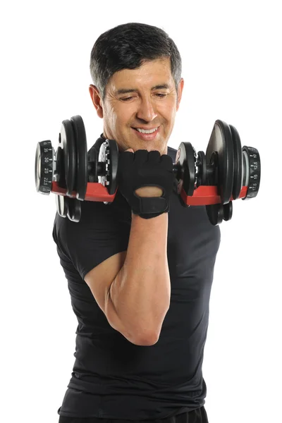 Uomo anziano Curling Dumbell — Foto Stock