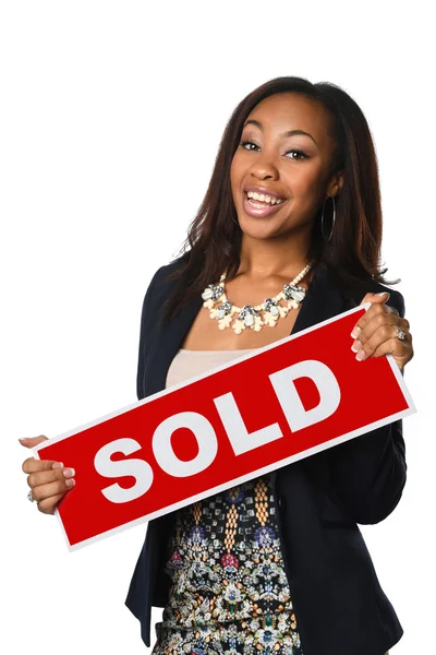 African American Businesswoman Holding signe — Photo